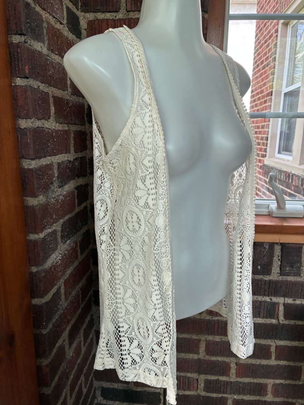 Mudd Cream Crochet Lace Vest girls 14 boho kimono